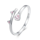WOSTU 925 Sterling Silver Cat Pet Adjustable Rings For Women Animal Dog Open Ring Family Daughter Birthday Jewelry Girl Gift
