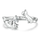 WOSTU 925 Sterling Silver Cat Pet Adjustable Rings For Women Animal Dog Open Ring Family Daughter Birthday Jewelry Girl Gift