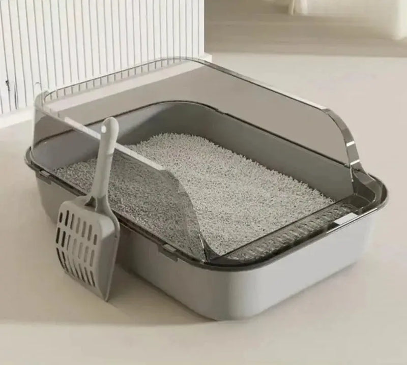P Semi-Enclosed Cat Litter Box Splashproof Kitten Toilet Tray Pet Cleaning Basin with High Sides for Indoor Use