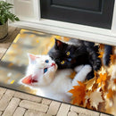 Cuddling Cats Autumn Leaves Rug - Cozy Pet Lover Decor for Bedroom or Study, Soft Texture with Realistic Cat Illustration