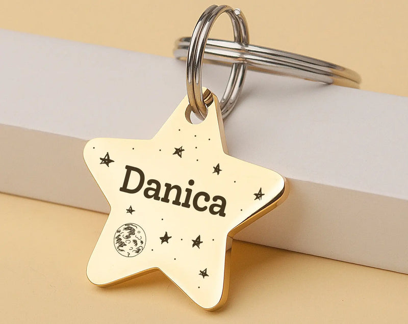 Dog Tag For Pets Personalized Star Shaped Collar Custom Name Phone Number Tag Pet ID Tag Gold Star Free Split Ring