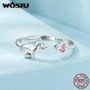 WOSTU 925 Sterling Silver Cat Pet Adjustable Rings For Women Animal Dog Open Ring Family Daughter Birthday Jewelry Girl Gift