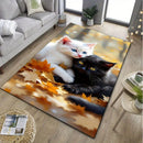 Cuddling Cats Autumn Leaves Rug - Cozy Pet Lover Decor for Bedroom or Study, Soft Texture with Realistic Cat Illustration