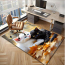 Cuddling Cats Autumn Leaves Rug - Cozy Pet Lover Decor for Bedroom or Study, Soft Texture with Realistic Cat Illustration