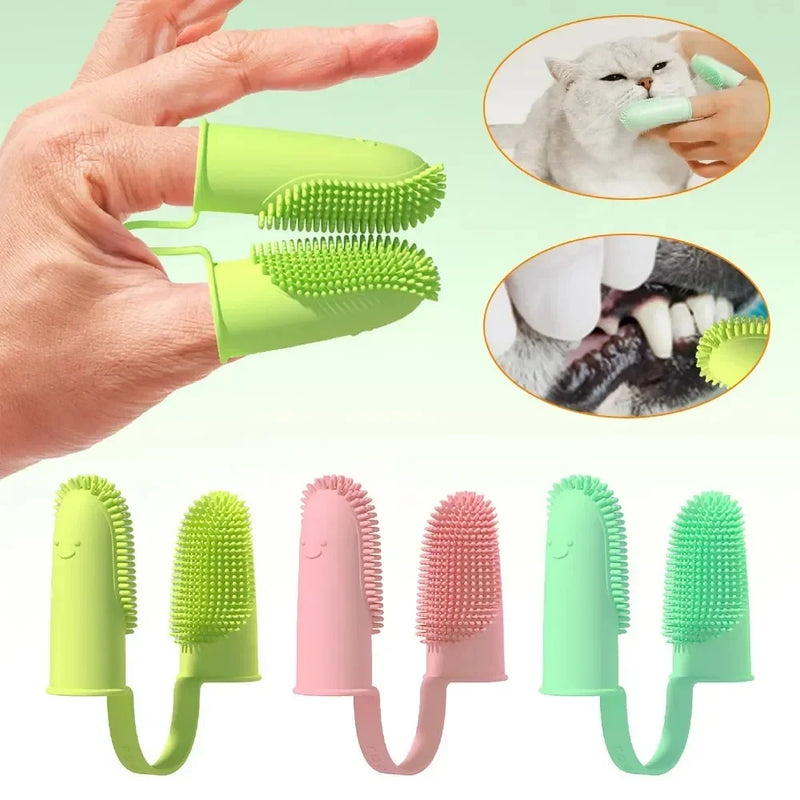 Pet Two-finger Toothbrush Dog Cat Pet Supplies Teeth Cleaning Finger Set Oral Cleaning Tools Pet Two-finger Toothbrush Dog Cat
