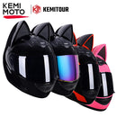 KEMIMOTO Full Face Motorcycle Helmet Cat Ear For Women Motocross Motorbike Men's Moto Helmet Breathable DOT Girlfriend Gift